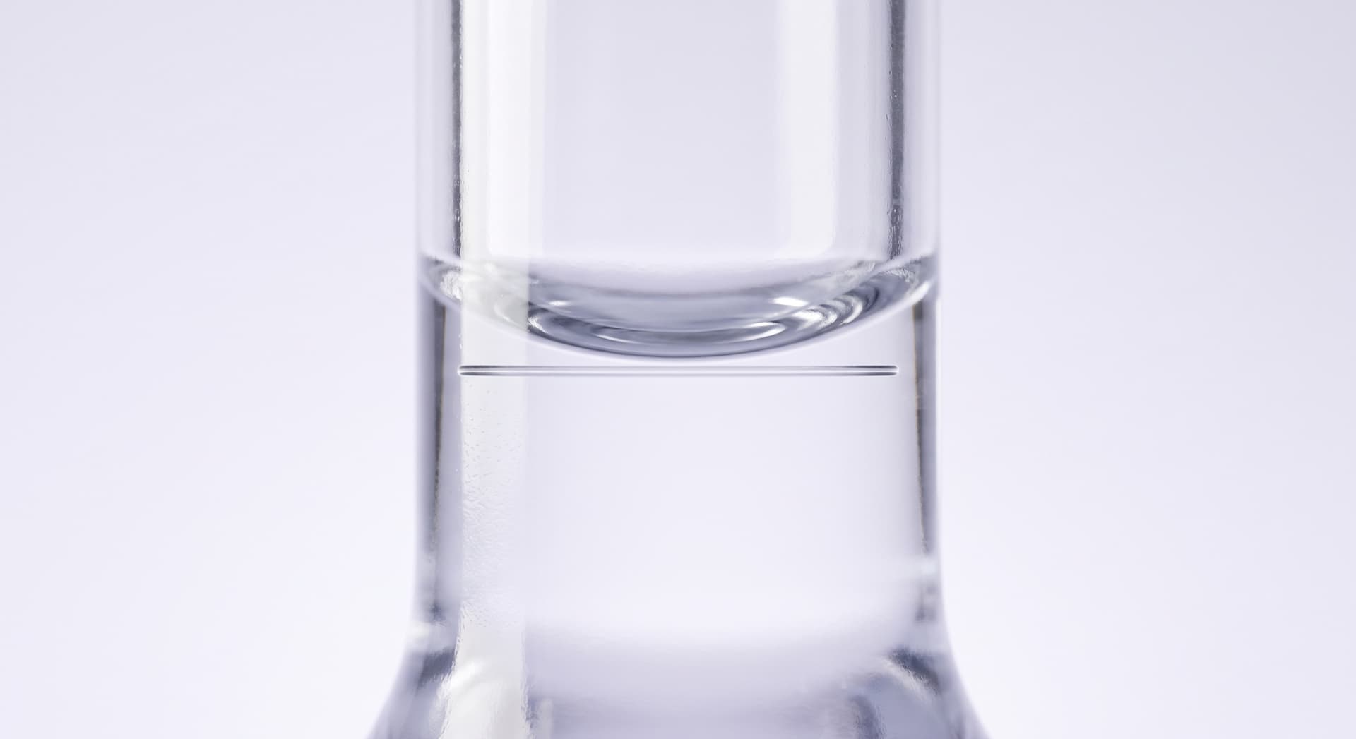 Close detail of the calibration line on a Class A volumetric flask